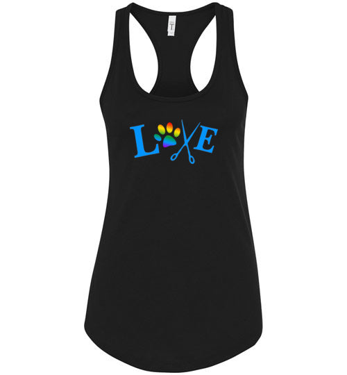 LOVE with Rainbow Paw Print Women's Racerback Tank